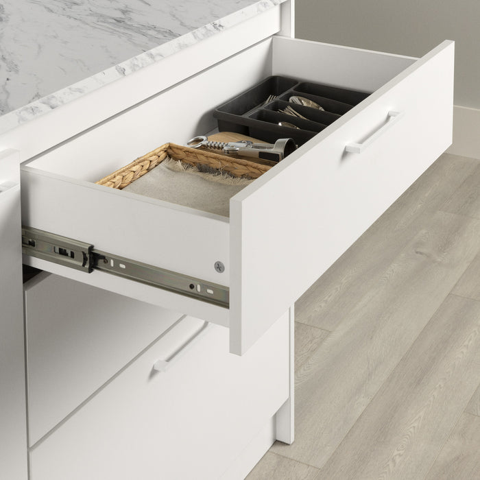 Myro Kitchen Island With Door And Drawers - Faux White Marble And White 