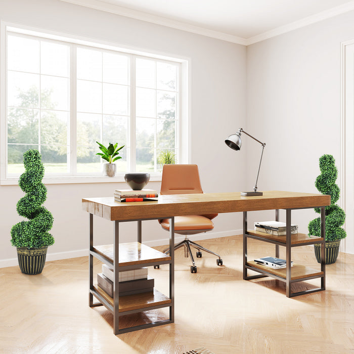 HOMCOM Set of 2 Artificial Plants Topiary Spiral Boxwood Trees in Pot