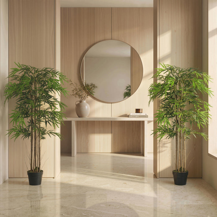 Outsunny 5FT Artificial Bamboo Tree Set of 2 in Pot with 1095 Leaves, Green