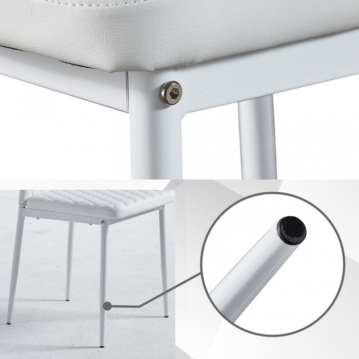 Ava Modern Diamond Grid Pattern Dining Chair Set (6-Pack) with Fireproof Leather and Metal Frame,White