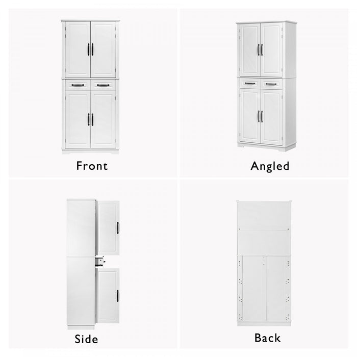 Fabian 72\" Adjustable Shelves Pantry Cabinet With Pull-out Organizers - White