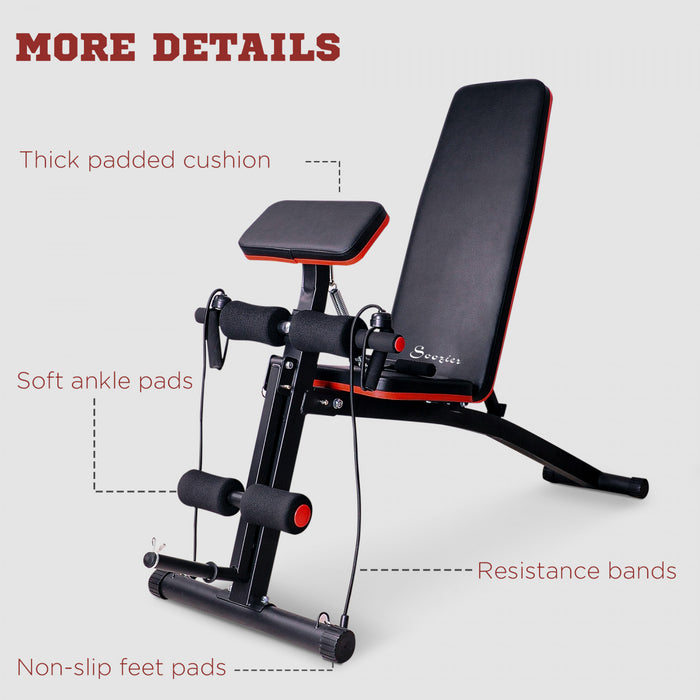 Soozier Foldable Adjustable Dumbbell Bench Press, Weight Lifting Sit Up Ab Workout Bench for Home Training Gym Incline Flat Multiuse Workout Exercise Fitness, Red