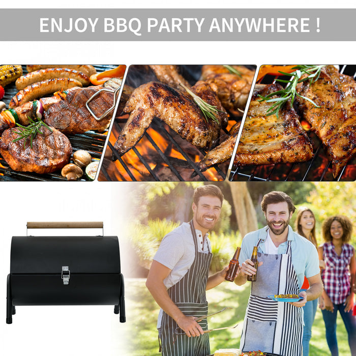 Outsunny Portable Outdoor Charcoal BBQ Grill, Tabletop Folding Barbecue Grill BBQ Heat Smoker with Handle, Black