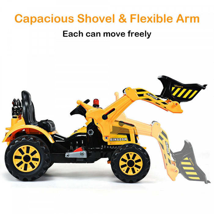 Costway 12v Battery Powered Kids Ride On Excavator Truck With Front Loader Digger Yellow