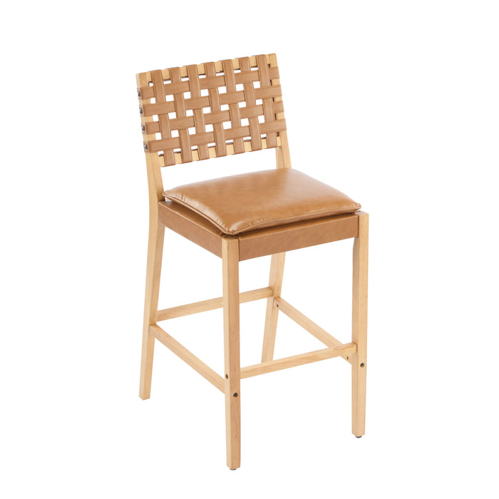 Philip Modern Rubber Wood Bar Stool Set of 2 with Woven Back Support,Natural