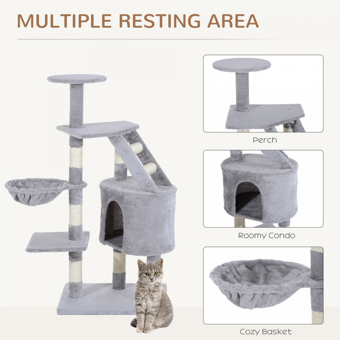 Pawhut 49\" Cat Tree With Hammock, Cat Condo Tower With Scratching Post For Indoor Cats, Grey