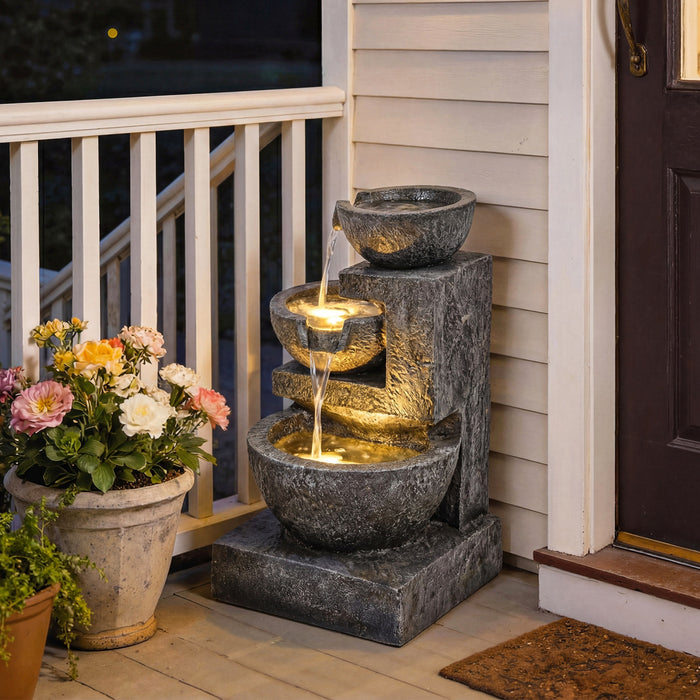 Outsunny 3-Tier Outdoor Water Fountain, Garden Waterfall with Pump