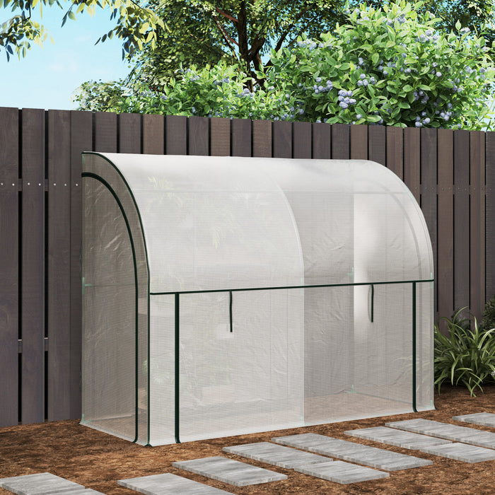 Outsunny Lean-to Greenhouse with PE Cover, Gardening Green House, White