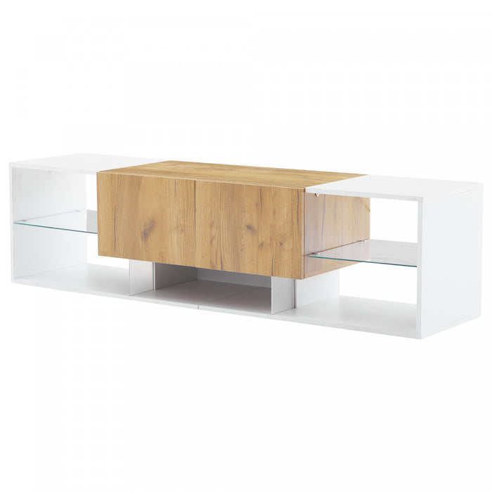 Lucas Modern TV Stand for 70 Inch TVs with Storage Drawers and LED Lighting,White