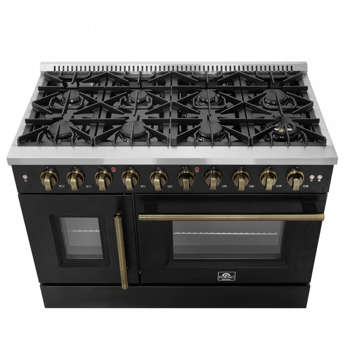 Forno Galiano 48\" Black Gas Range, 4.32 cu.ft- FFSGS6444-48BLK