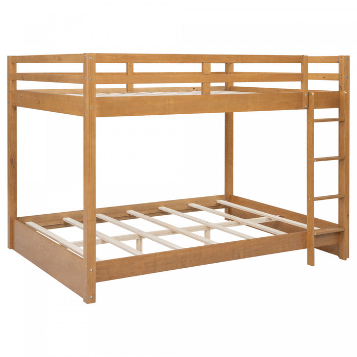 Ethan Solid Wood Queen Size Bunk Bed with Ladder, Sturdy & Space-Saving, Brown