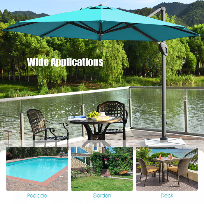 Costway 11ft Patio Offset Umbrella Cantilever Rotation Aluminum Tilt Cross Base Turquoise