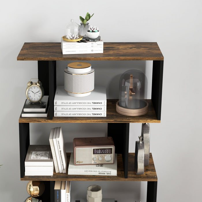 HOMCOM 5-Tier Bookshelf, Narrow S Shaped Bookcase, Rustic Brown