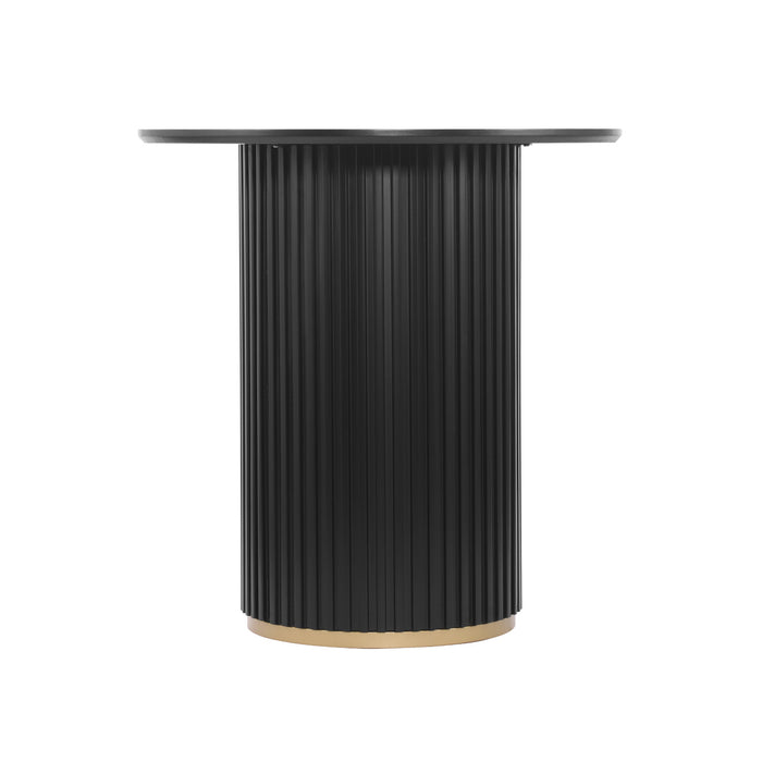 Voss Modern Round Dining Table with Ash Veneer Tabletop & Metal Base, Black