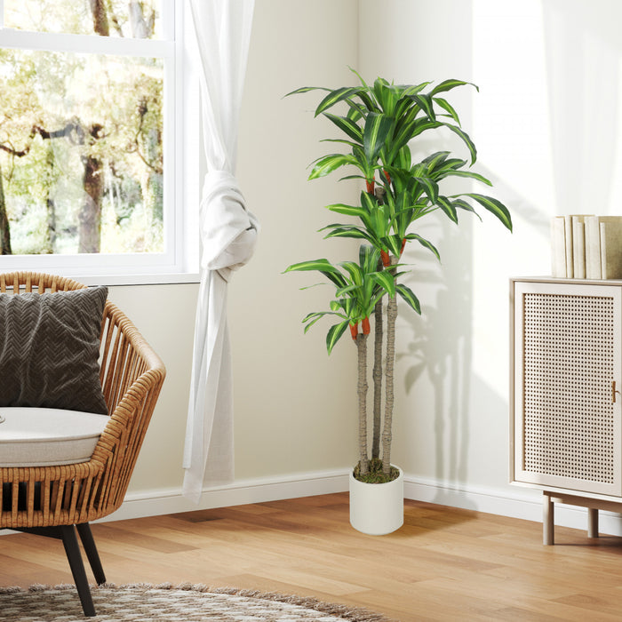 HOMCOM 5FT Artificial Dracaena Tree, Lifelike Fake Plant for Home Decor