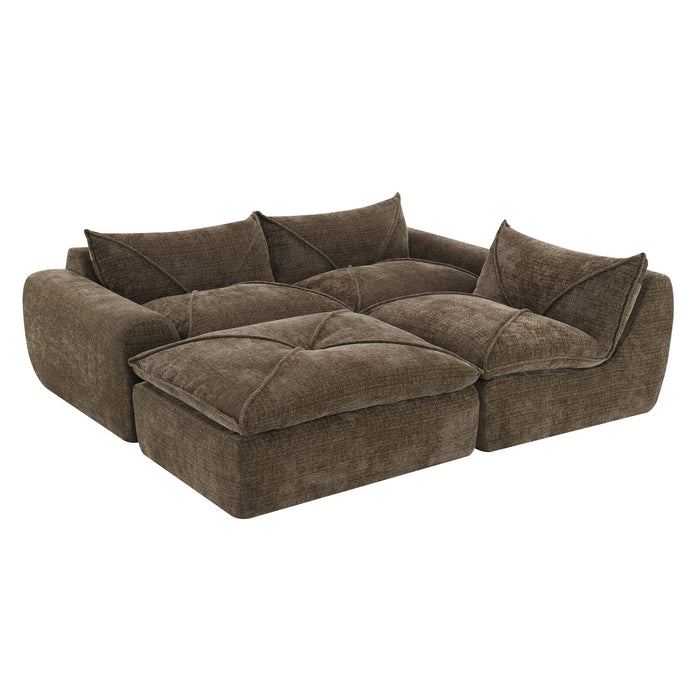 Cloud 116 Inch Modular Sectional Sofa with Ottoman and Legless Design, Brown