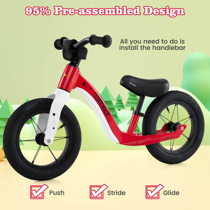Costway 12 Inch Magnesium Toddler Balance Bike No Pedal Training Toddler Balance Bike Red