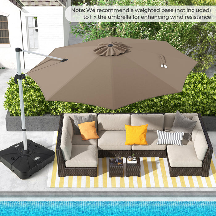 Costway 11 FT Outdoor Patio Umbrella, Round Cantilever Umbrella w/ 360° Rotation Brown