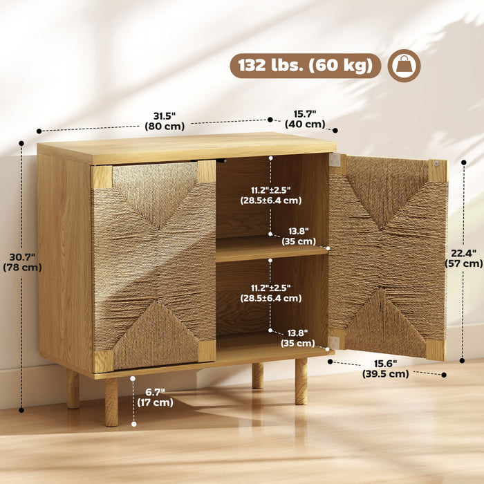 HOMCOM Buffet Cabinet with Handwoven Rope Doors, Sideboard Cabinet, Oak