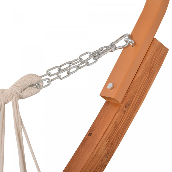 2 Person Wood Swing Arc Hammock Bed And Stand Set W/ Canopy White/teak