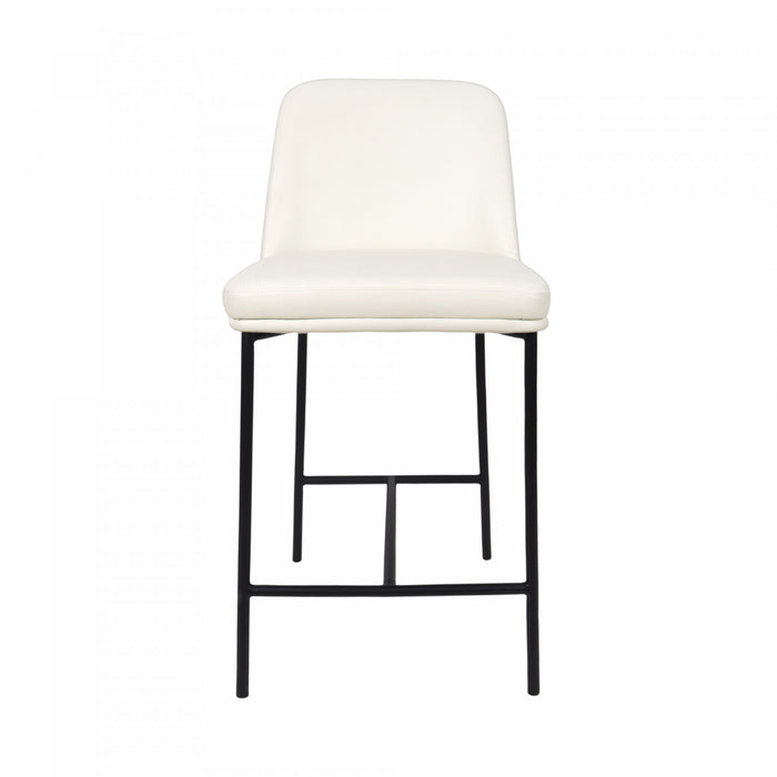 Loft Contemporary Vegan Leather Metal Counter Stool in Ivory - Set of 2