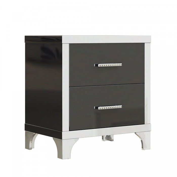 Sophia High Gloss Nightstand with 2 Drawers and Metal Handles,Black