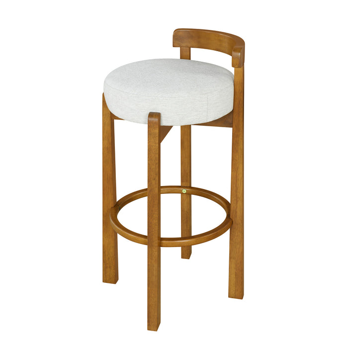 Elise Modern Round Seat Rubberwood Bar Stool Set of 2 with Curved Back Support and Sherpa Upholstery,Ivory