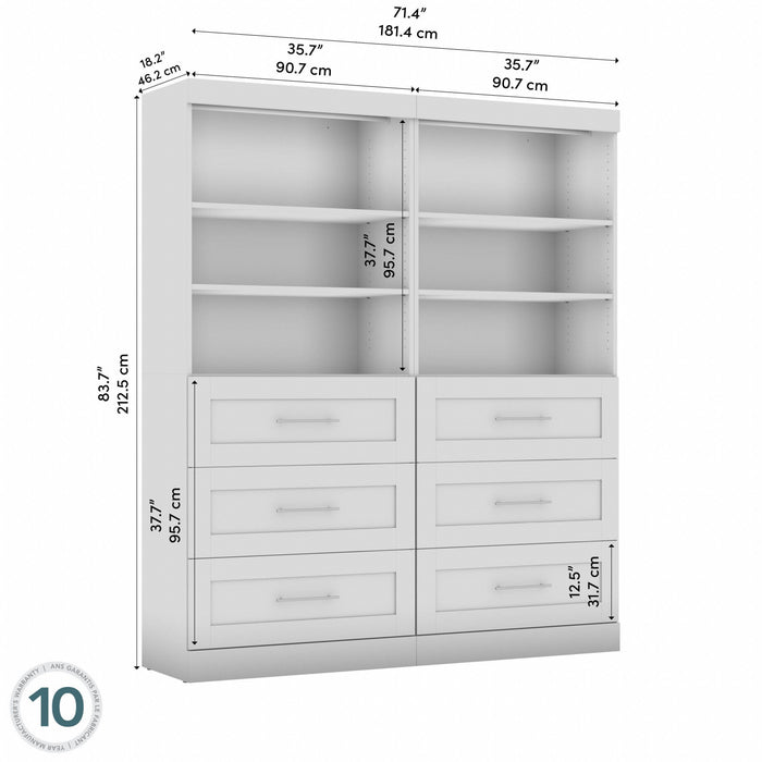 Bestar Pur 72 W Closet Organizer with Drawers - Bark Grey