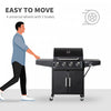 Outsunny 4+1 Burner Liquid Propane Gas Grill, 48,000 BTU Outdoor Portable BBQ Grill with Side Burner, Warming Rack, Side Shelf, Storage Cabinet, Thermometer, 4 Wheels, Black