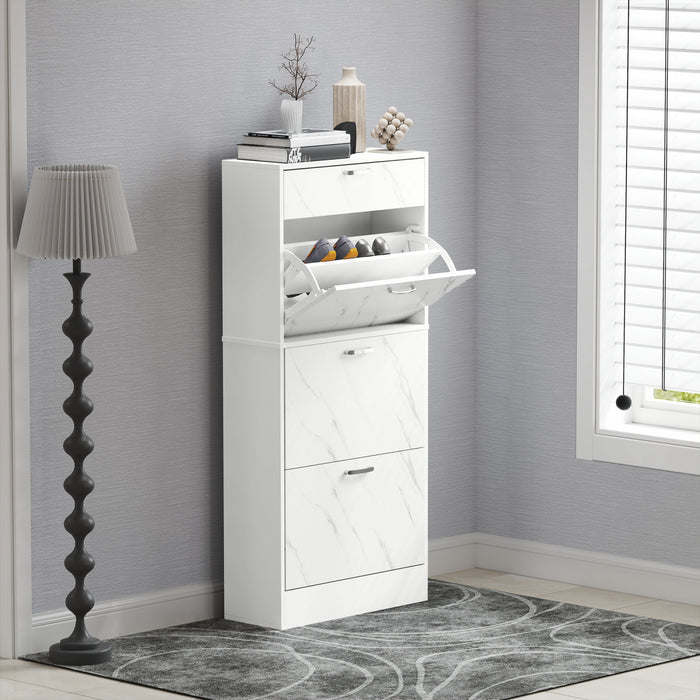 HOMCOM Shoe Cabinet with 3 Flip Drawers, Narrow Shoe Storage Cabinet, White