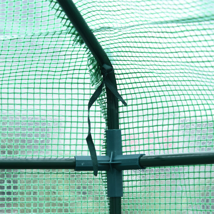 Outsunny 7.5' X 6.5' Walk-in Greenhouse With 3-tier Shelves, Hexagonal Portable Green House With Roll-up Door, Garden Hot House For Plants Herbs Vegetables, Green