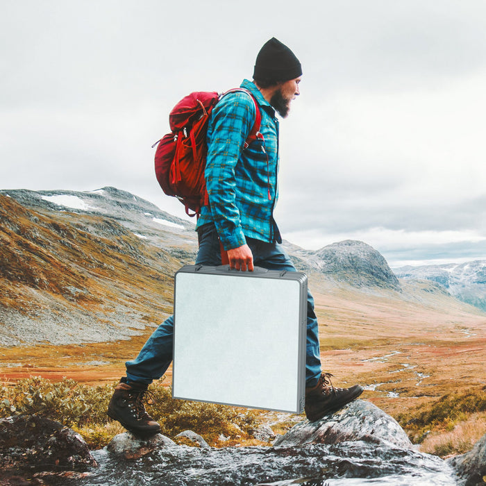 Outsunny 4ft Camping Table Foldable Picnic Garden BBQ Desk Indoor & Outdoor Folding Table with 2 Level Height Adjustable, Aluminum Frame and Carrying Handle, Silver