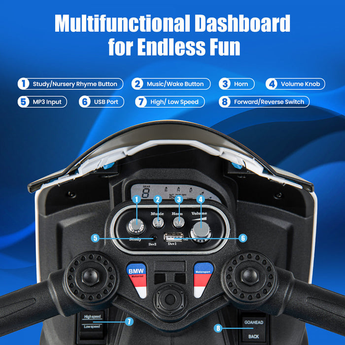 12v Kids Ride On Motorcycle Licensed Bmw 3 Wheels Electric Toy W/ Light & Music Blue