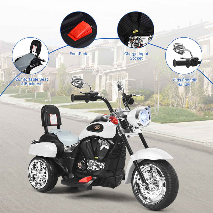 Costway 3 Wheel Kids Ride On Motorcycle 6v Battery Powered Electric Toy White