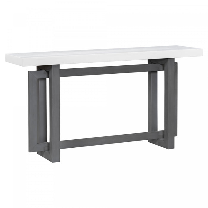 Ethan 59.1'' Triple Rectangle Design Painted Entryway Table with Pine Wood Legs,White Sofa Table