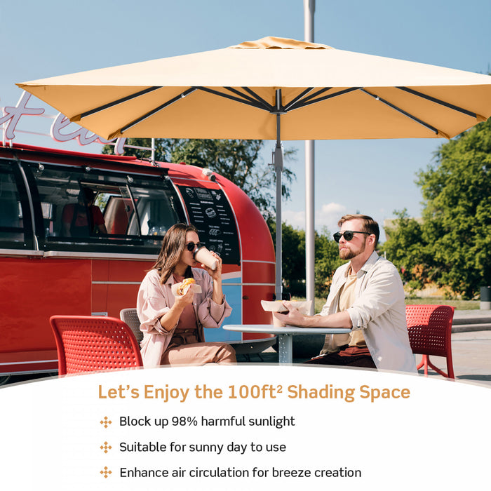 Costway 10x10 ft Patio Offset Cantilever Umbrella Aluminum 360° Rotation Tilt Beige