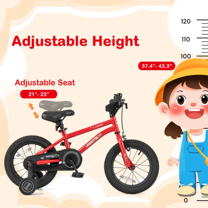 Costway 14-inch Kid's Bike For 3-5 Years Old With Adjustable Saddle & Anti-slip Handlebar Red