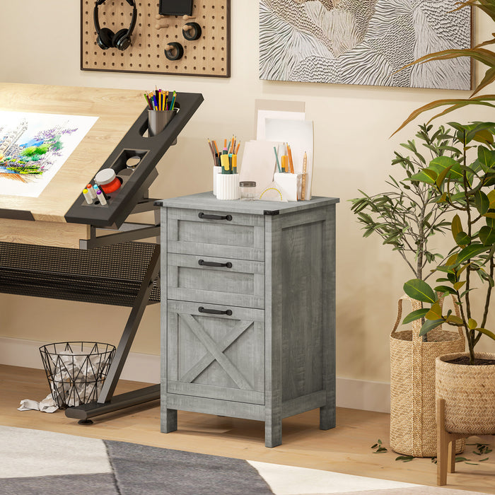 HOMCOM 3 Drawer File Cabinet Filing Cabinet for A4 Letter Size Stone Grey