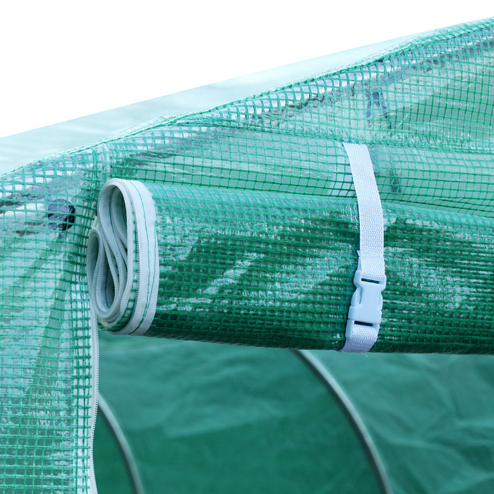 Outsunny 26'l X 10'w X 6.8' H Large Steeple Walk-in Greenhouse Outdoor Garden Plant Seed Tunnel Grow Tent Premium Steel Frame Green