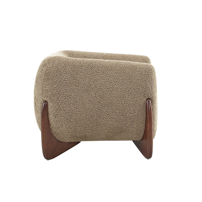 Tuxor Modern Upholstered Boucle Arm Chair with Tuxedo Design, Light Brown, Walnut