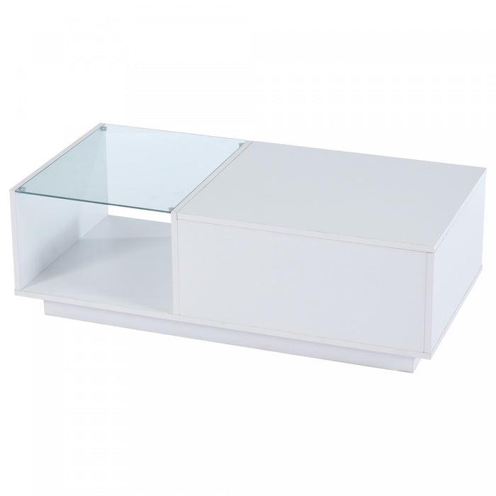 James Lift Up Coffee Table with Hidden Storage and LED Lighting,White
