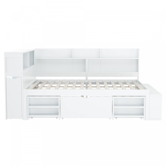 Ethan Multifunctional Daybed with Integrated Storage with Drawers and Bookcase,Full Size,White Full Bed