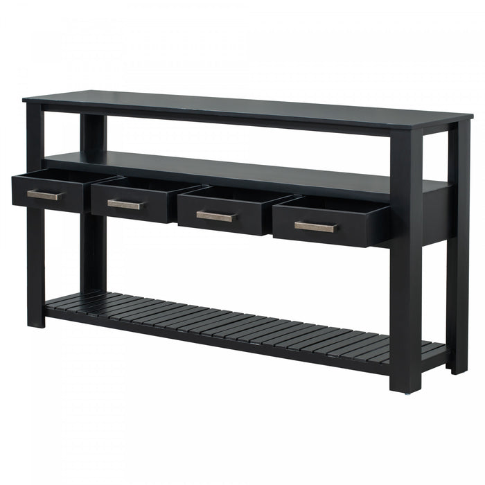 Ava 62.2'' Large Entryway Table with Drawers and Open Shelves,Black Sofa Table