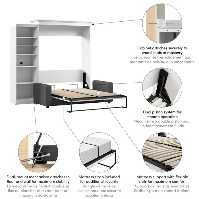 Bestar Versatile Queen Murphy Bed with Sofa and Closet Organizer (97 W) - White