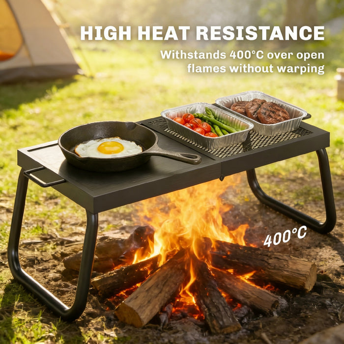 Outsunny Folding Campfire Grill, Heavy Duty Steel Mesh, Portable Camping Grate with Carry Bag, Outdoor Fire Cooking Equipment, Black