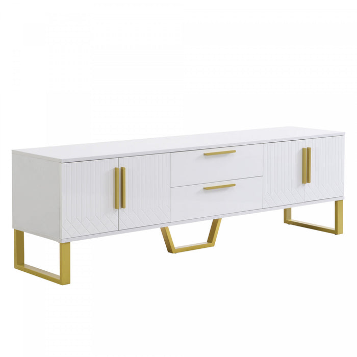Steven 66.9\" Floor-standing Design TV Cabinet with and Gold Handles&Legs,White Tv Stand