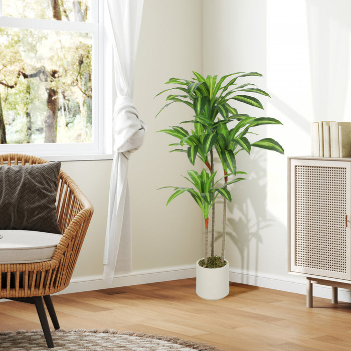 HOMCOM 4FT Artificial Dracaena Tree, Lifelike Fake Plant for Home Decor