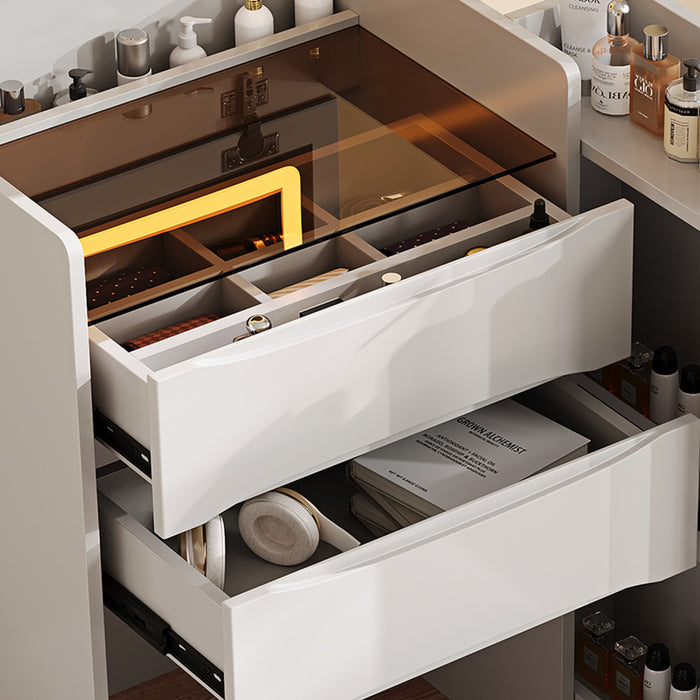 Sophia 3-in-1 Flip Mirror Vanity Table Set with LED Lights and Storage,White Mirror Cabinet