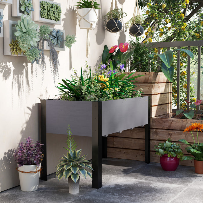 Outsunny Raised Garden Bed, Elevated Planter Box, 47\"x24\"x29\" with Legs, Metal Frame, Wooden Planter Pot for Backyard, Patio to Grow Vegetables, Herbs, and Flowers, Grey