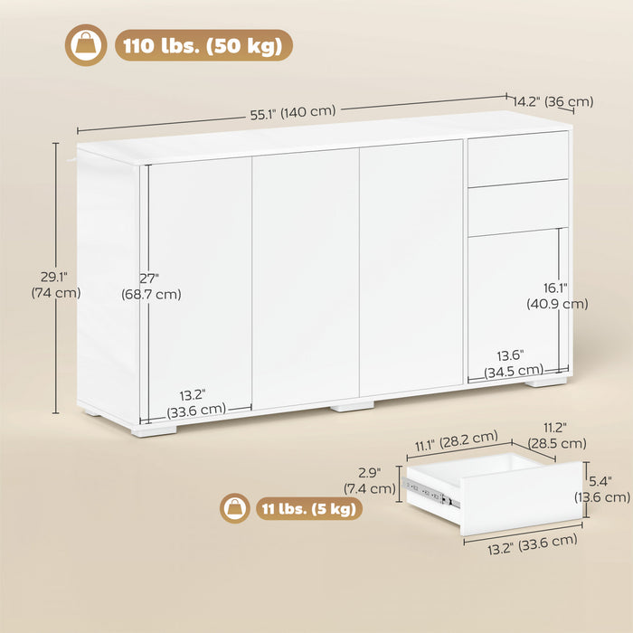 HOMCOM Kitchen Sideboard with Push-Open Drawers and Storage Cabinets